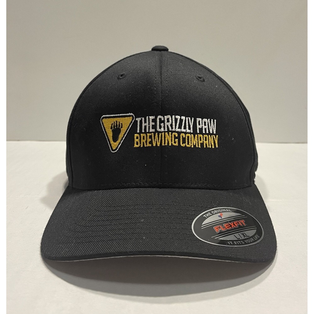 Flexfit Grizzly Paw Brewing Company Hat Mens L/XL Black Embroidered Baseball Cap